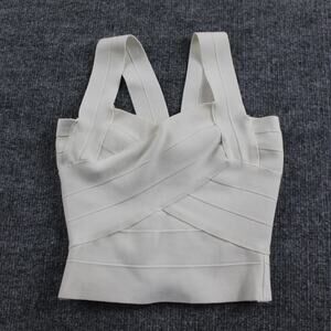 Herve Leger Top Womens Extra Small Bandage Crop Tank White Strappy Bustier Chic